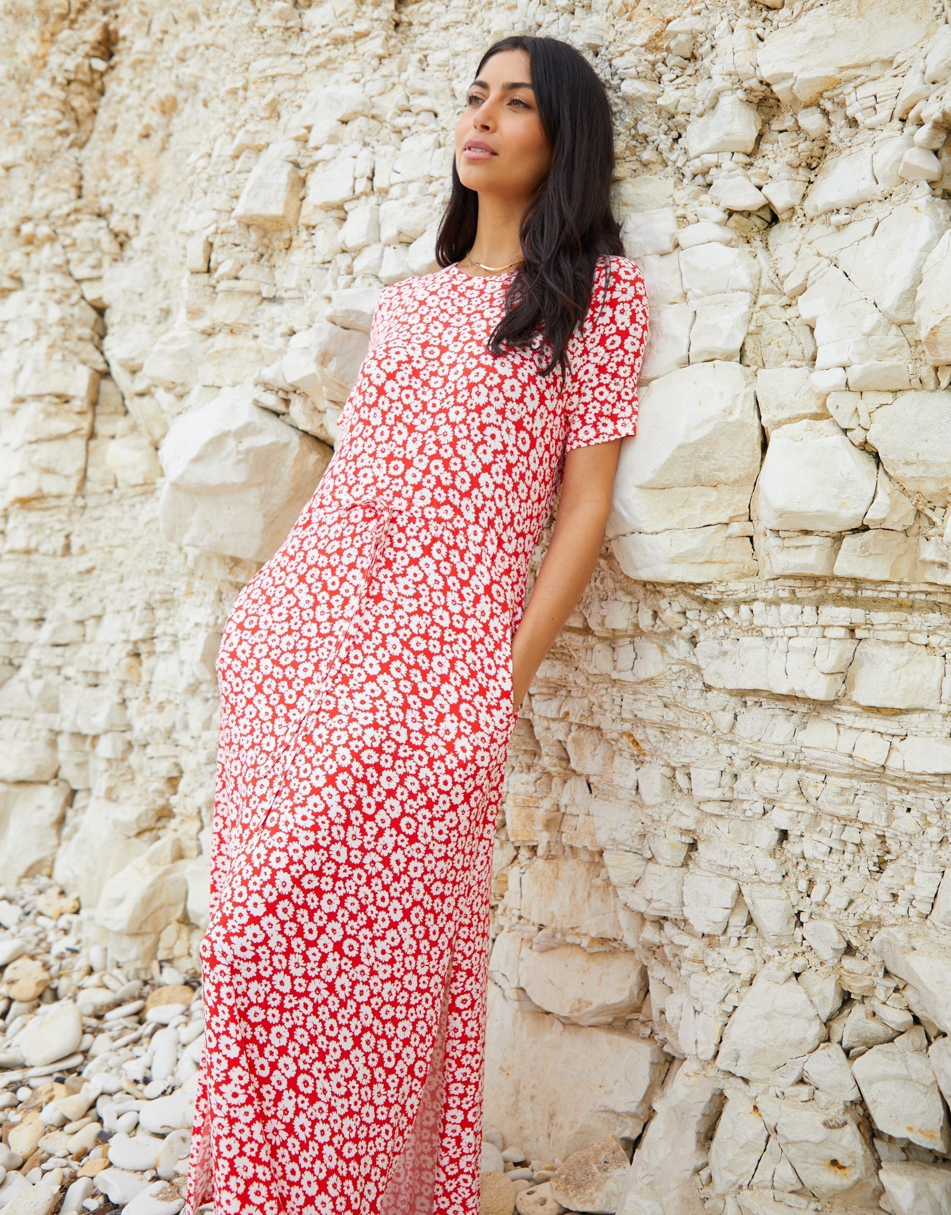 TBLA09670LadiesGeorgieRuchedWaistJerseyDress-Red_a