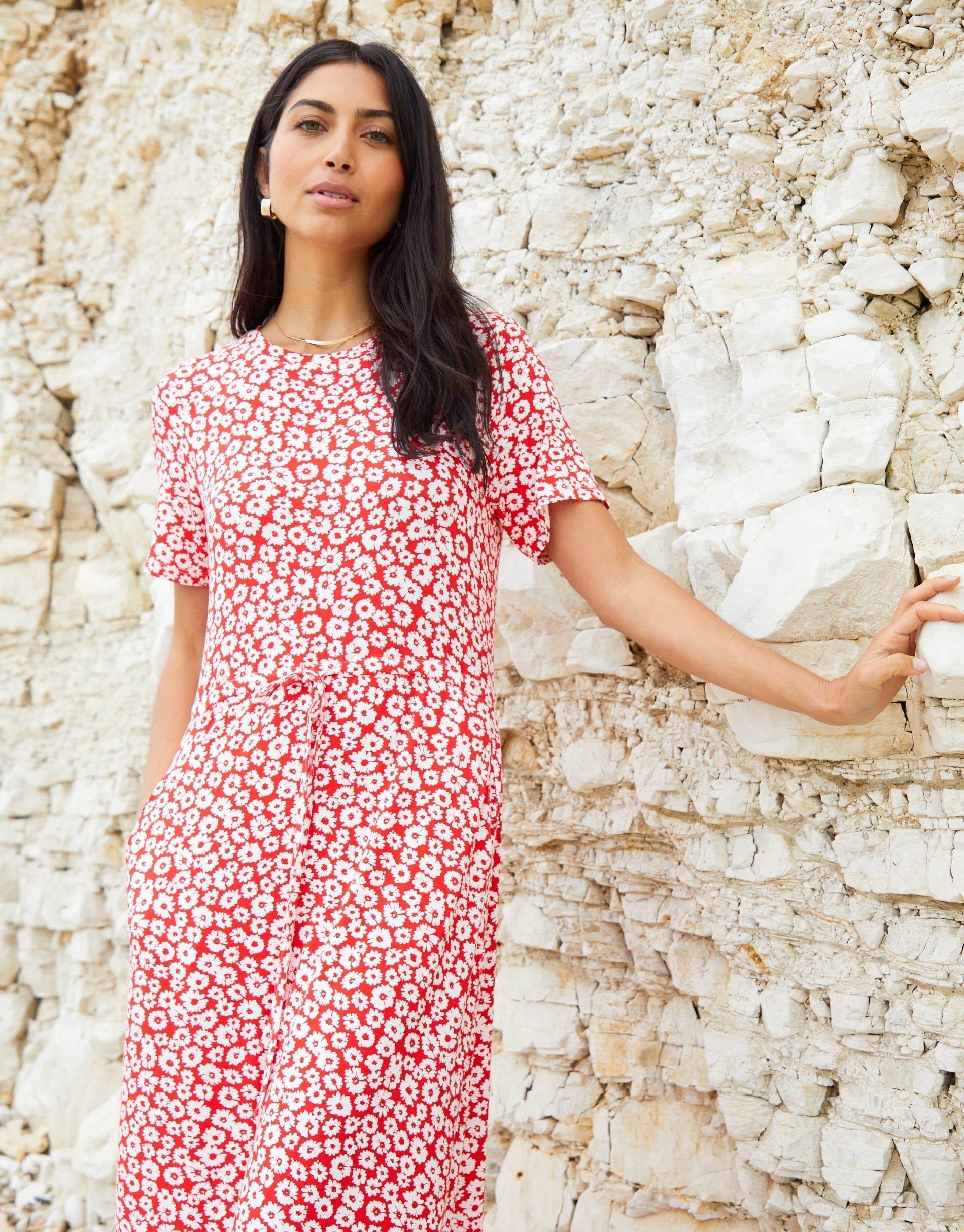 TBLA09670LadiesGeorgieRuchedWaistJerseyDress-Red_d
