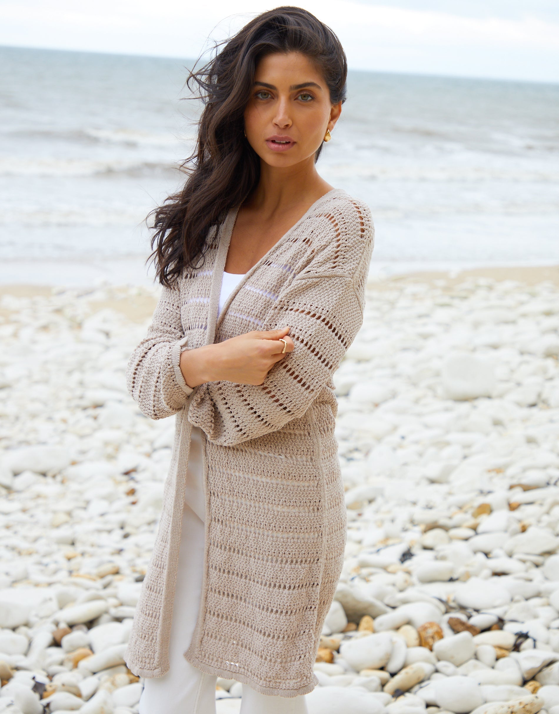 TBLI09694LadiesLuellaCrochetCardiganLongLength-Stone_a